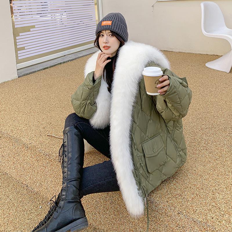 Женский осенне-зимний оверсайз-пуховик высокого класса с плюшевым воротником и свободной курткой