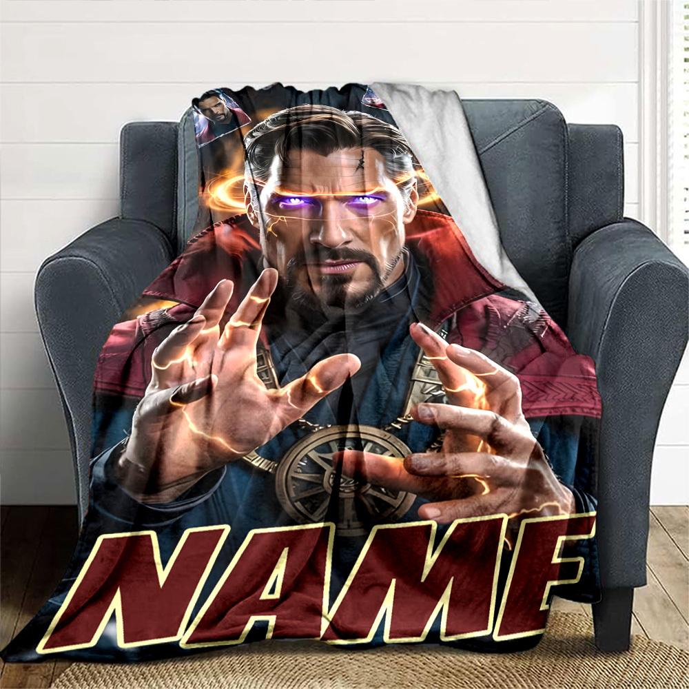 Doctor Strange Casting A Spell With Glowing Hands And Mystical Symbols Around Him Multipurpose Customize Text Comfortable Throw For Sofa Couch Office