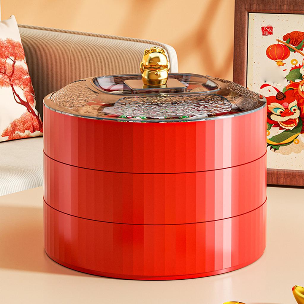 9,45-дюймовая двухслойная коробка для закусок, новогодний лоток для хранения фруктов, конфет, орехов, креативная крышка с рисунком счастливого кота, украшение для стола, фруктовая тарелка 2025