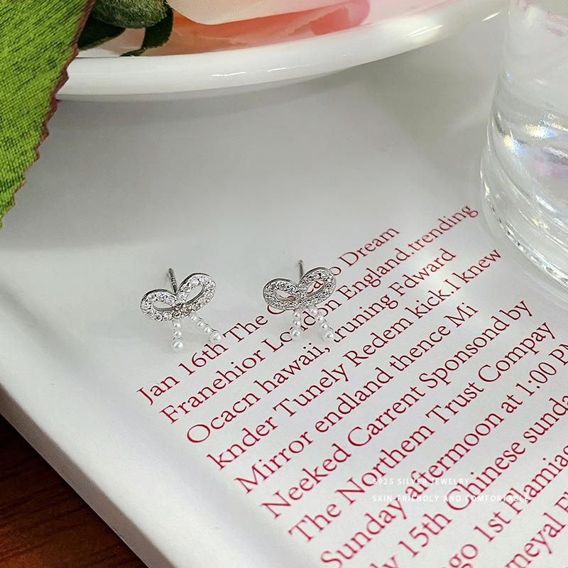 Милые серьги-бантики с жемчугом для женщин, маленькие и нежные, девчачьи, новый стиль