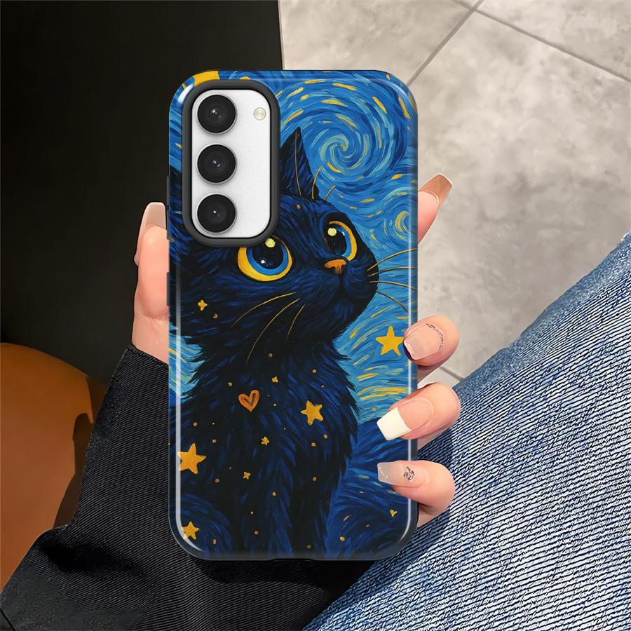 Мягкая обложка Чехол-книга для Samsung Galaxy S25 S20 FE S25Ultra A36 S24 Ultra S23 A26 A16 S23Ultra A56 Ван Гог Модный Черный