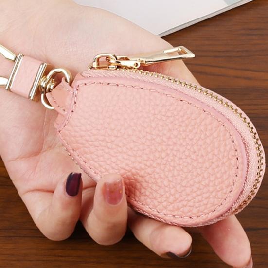 Faux Leather Car Key Case with Hanging Buckle Keyring Chain Portable Remote Key Fob Holder Zipper Bag Protector Pouch Wallet