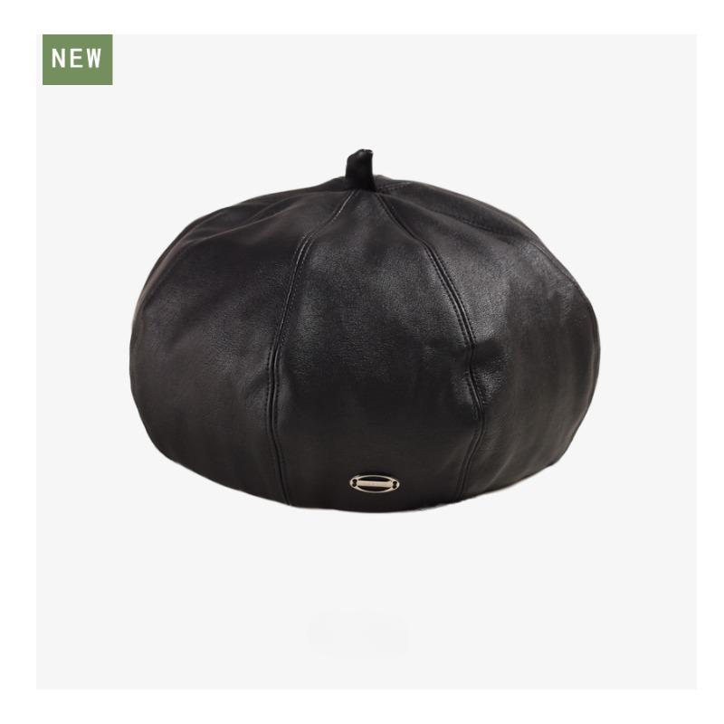 Высококачественная восьмиугольная шляпа из полиуретана для женщин, осень-зима, берет, нишевый дизайн, ретро, однотонная кожаная шляпа-бутон