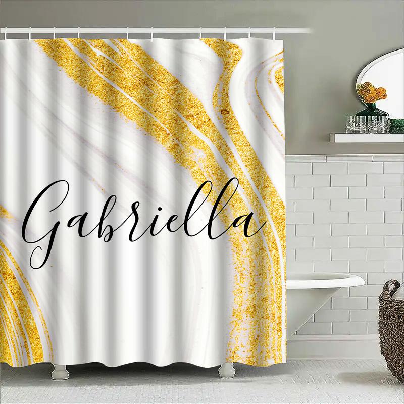 Золотая Мраморная Шторка для Душа С Именем Индивидуальное Украшение для Ванной Комнаты Оконные Покрытия для Домашнего Декора Бело-Золотая Цветовая Гамма