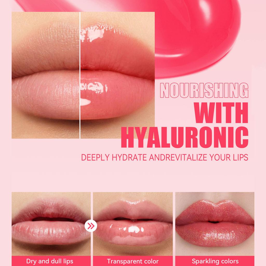 HANDAIYAN 8-Color Mirror Lip Gloss Hyaluronic Acid Lipstick Hydrating Moisturizing Pearl Fine Shine Fuller Looking Easy Color