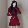 Женское платье Design Sense Folding Waist Half High Neck Long Sleeve Base Dress Slimming Short Dress