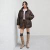 Lap (Duck) High-Neck Color-Blocked Knit Hip-Length Down Ar4Enb61
