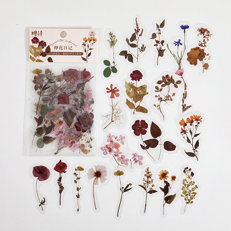40 Piece/Pack Colorful Flower Retro Art Handbook Diary DIY Decoration PET Sticker for Album Notebook Girl Decorative Supplies