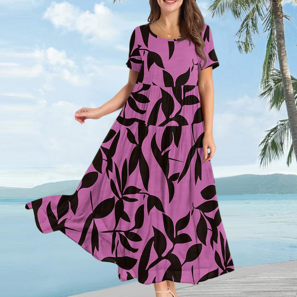 Женское повседневное свободное богемное платье с цветочным принтом, длинное макси-платье с коротким рукавом, летнее пляжное платье-качели