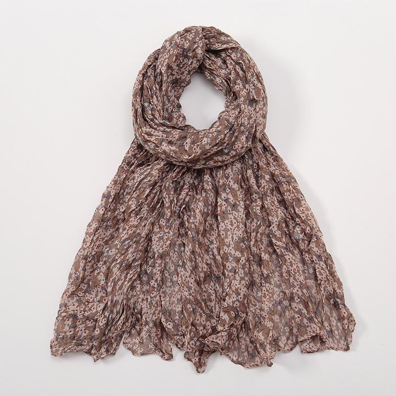 Новые мусульманские хиджабы из жатой ткани с цветочным принтом из хлопка и вискозы для женщин, длинные шали, платки на голову, обертывания, фолард, исламский тюрбан, повязка на голову, бандана