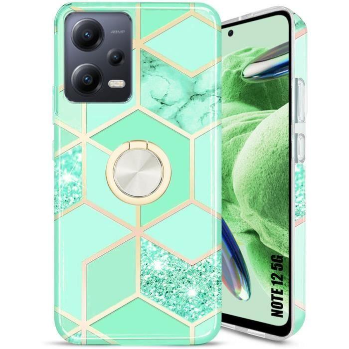 Coque - Xiaomi - Redmi Note 12 5G - Antichoc - Turquoise - Anneau rotatif 360°