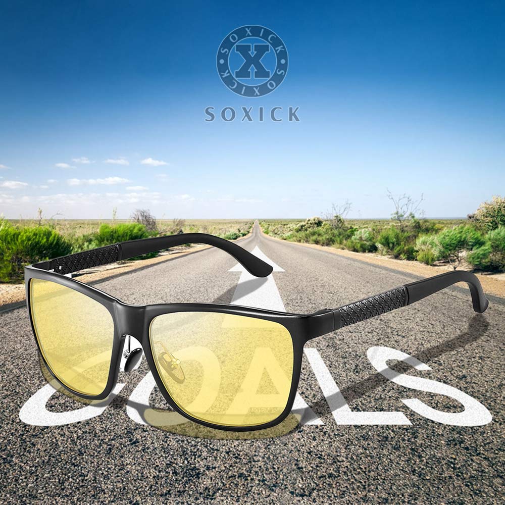 SOXICK Polarized Sunglasses Sports Night Driving Yellow Lenses UV Protection UV400 Lightweight Night Fishing Unisex Black 2 Men's