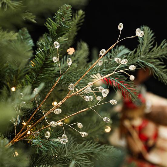 Christmas Artificial Glitter Picks Faux Crystal Berry Stem Ornaments Christmas Tree Glittery Twig Bead Stick Branches for Holiday Wedding Vase Decor