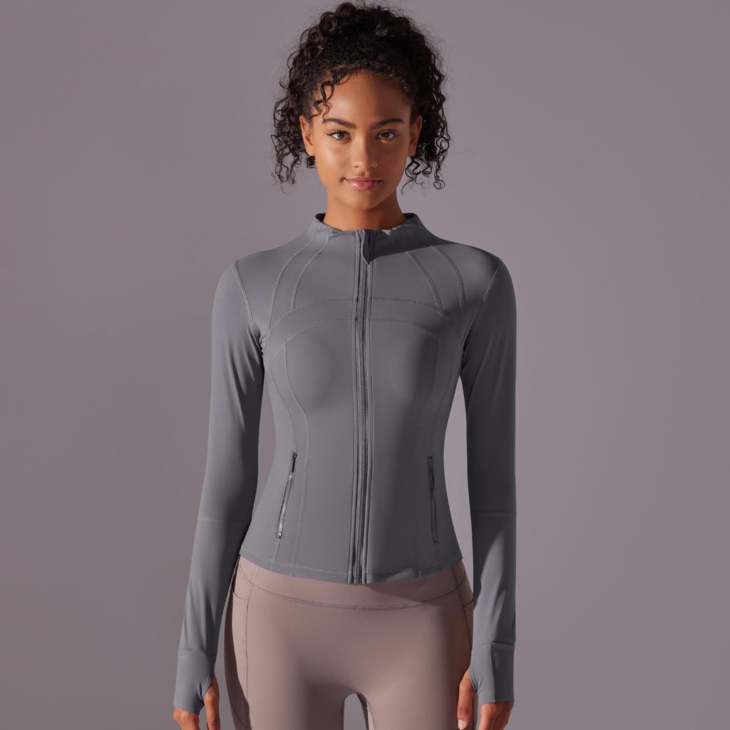 New Double-sided Nylon Brushed Sports Zipper Stand Up Collar Yoga Jacket, Sports Running Fitness Long Sleeved Top For Women
