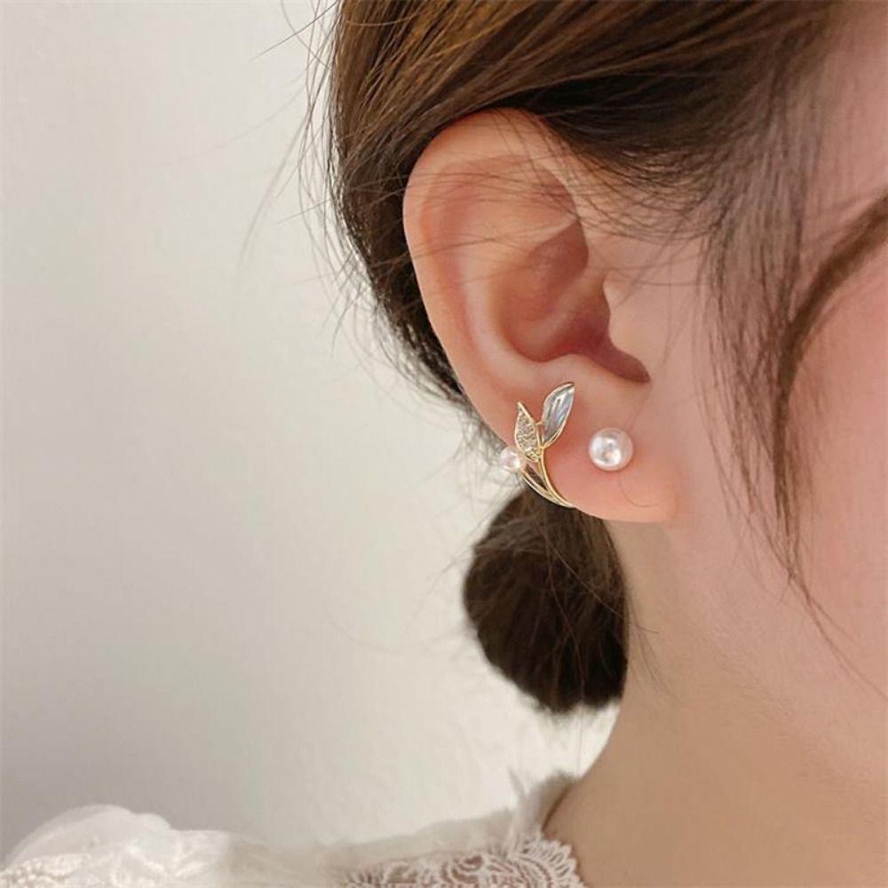 Earrings Tulip Rhinestone Jewelry Pearl Stud Earrings Korean Style Earrings Women Zinc Zinc Alloy Earrings