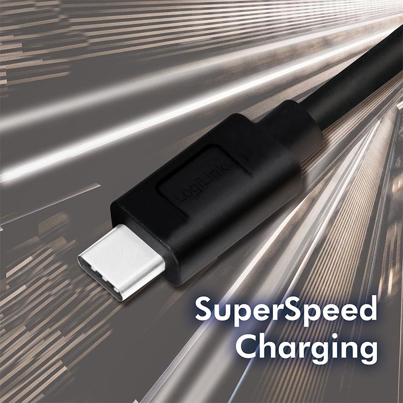 Logilink USB 3.2 Gen1 Type-C to USB-A Cable, Black, 0.5m, 5Gbps