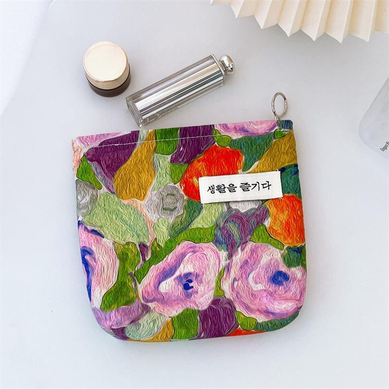 Mini Cotton Floral Organizer Bags for Women Bag Small Fabric Cosmetic Make Up Bag Little Purse Coin Pouch Children Cosmetic Case