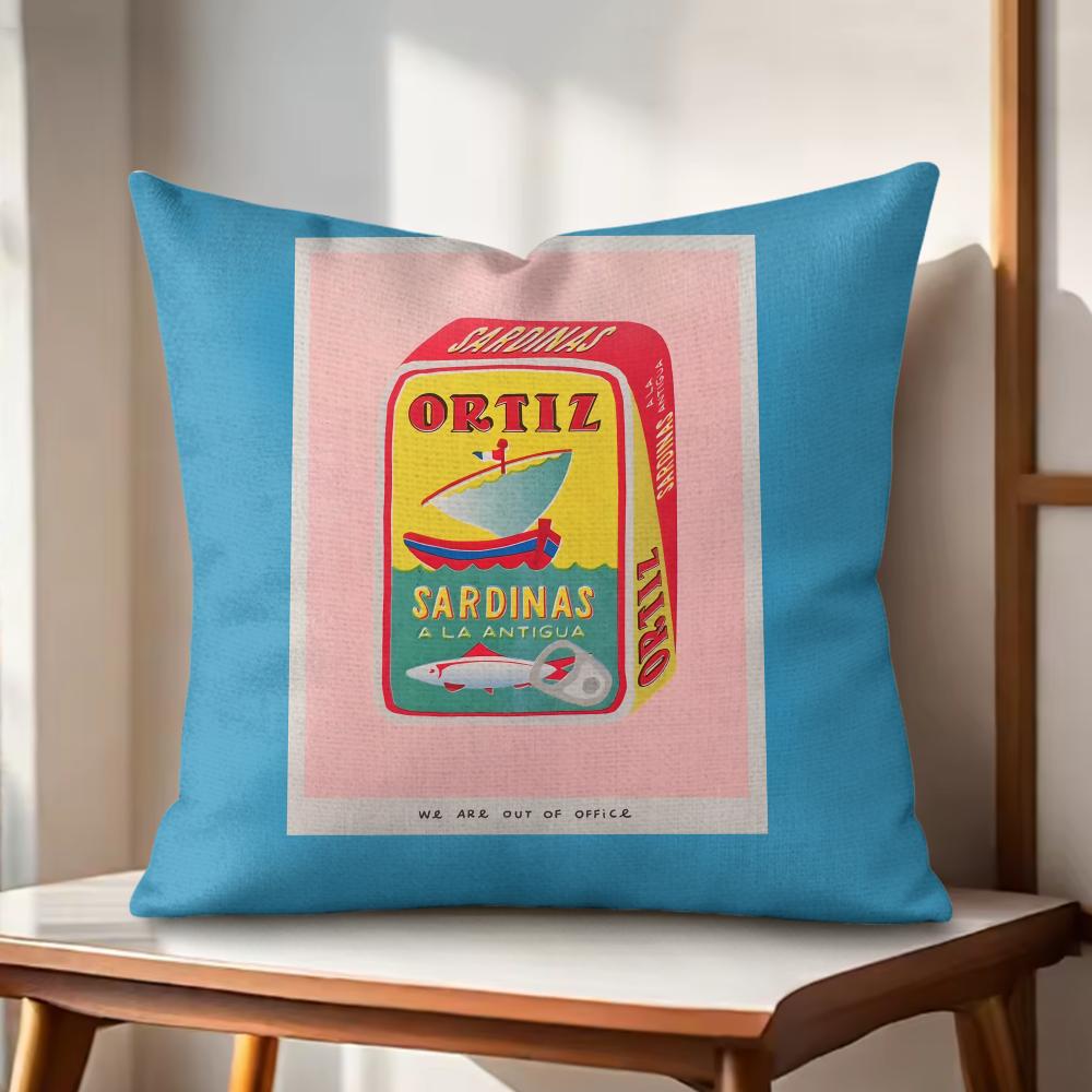 Sardines Art Cushion Cover Natural Linen Organic Fabric DoubleSided Printing Couch Pillow Covers Home Decor