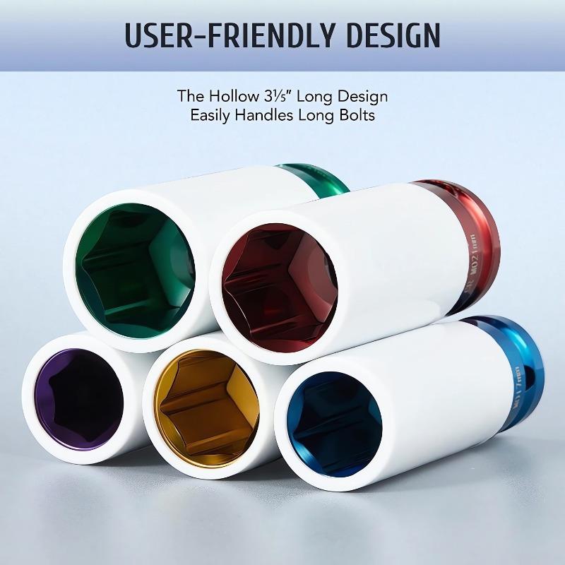 Набор из 3 шт. торцевых головок для гаек колес глубокого ударного действия 1/2 дюйма - Премиальная защита ведущего колеса для защиты шин - Не повреждающие, сверхпрочные