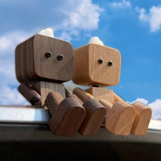 Wooden Man Figurine with Swing Feet Car Aromatherapy Ornament Handcrafted Wooden Art Piece Auto Decor