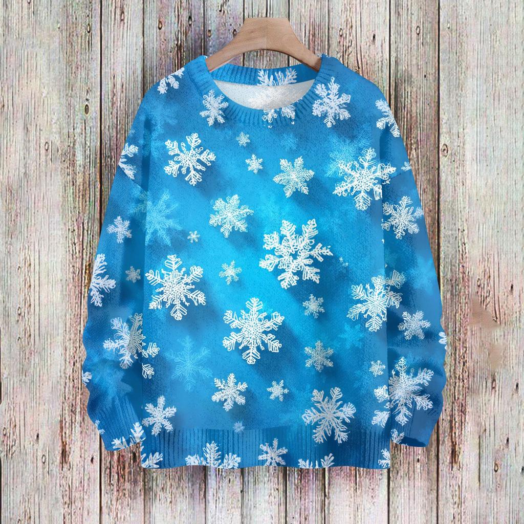 Women's Fashionable Casual Long-sleeved Checkered Printed Round-neck Sweater Knitted Top