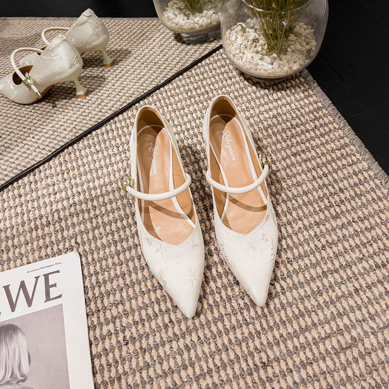 French temperament one-word high-heeled shoes women's thin heels 2025 new high-heeled Mary Jane shoes spring and autumn light mouth single shoes
