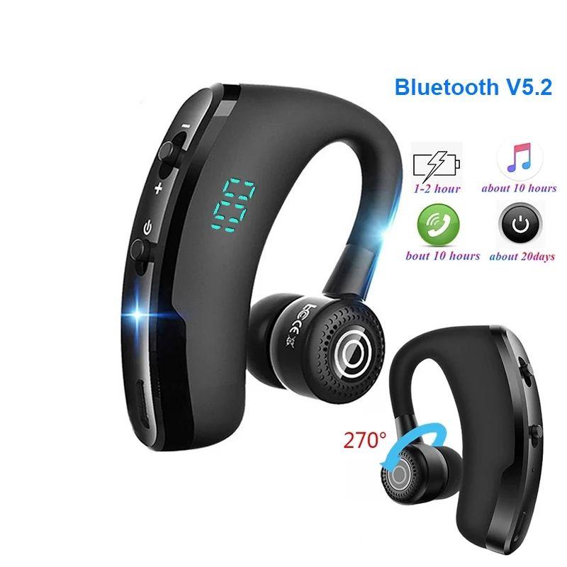 Wireless Bluetooth 5.2 Earphone Ear Hook Headset LED Display Business Headphones HiFi Stereo Waterproof Earbuds