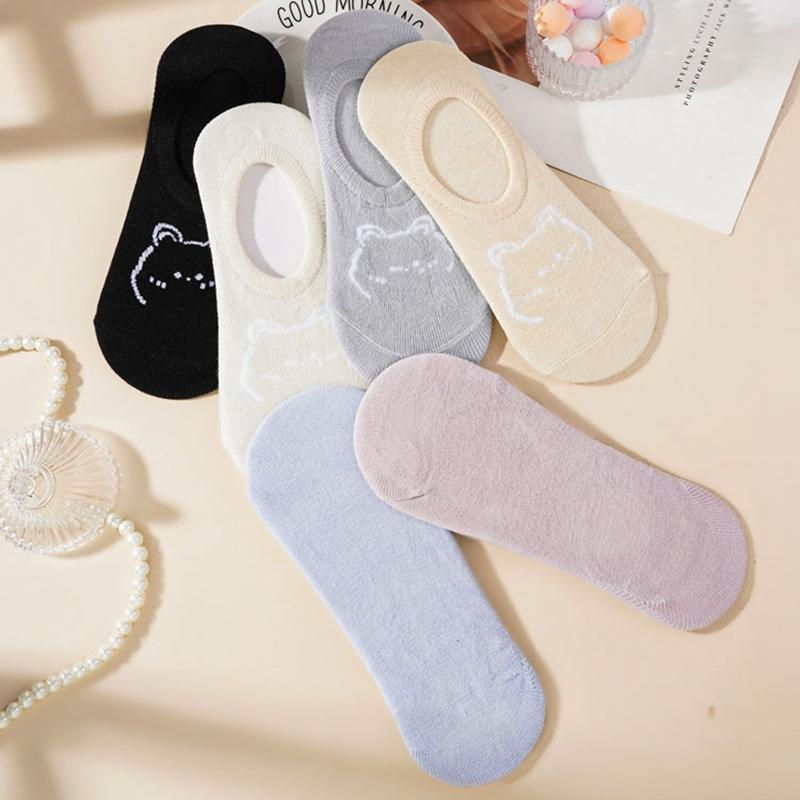 1/5 Pairs Women Cotton Ankle Socks Invisible Shallow Mouth Socks Breathable Silicone Anti Slip Socks