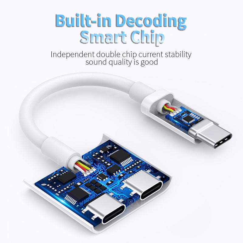 Аудиоадаптер 2-в-1 USB C на 3,5 мм Jack Type-C Зарядка 3,5 мм Aux Кабель для Samsung Xiaomi Huawei Разъем для проводных наушников 3