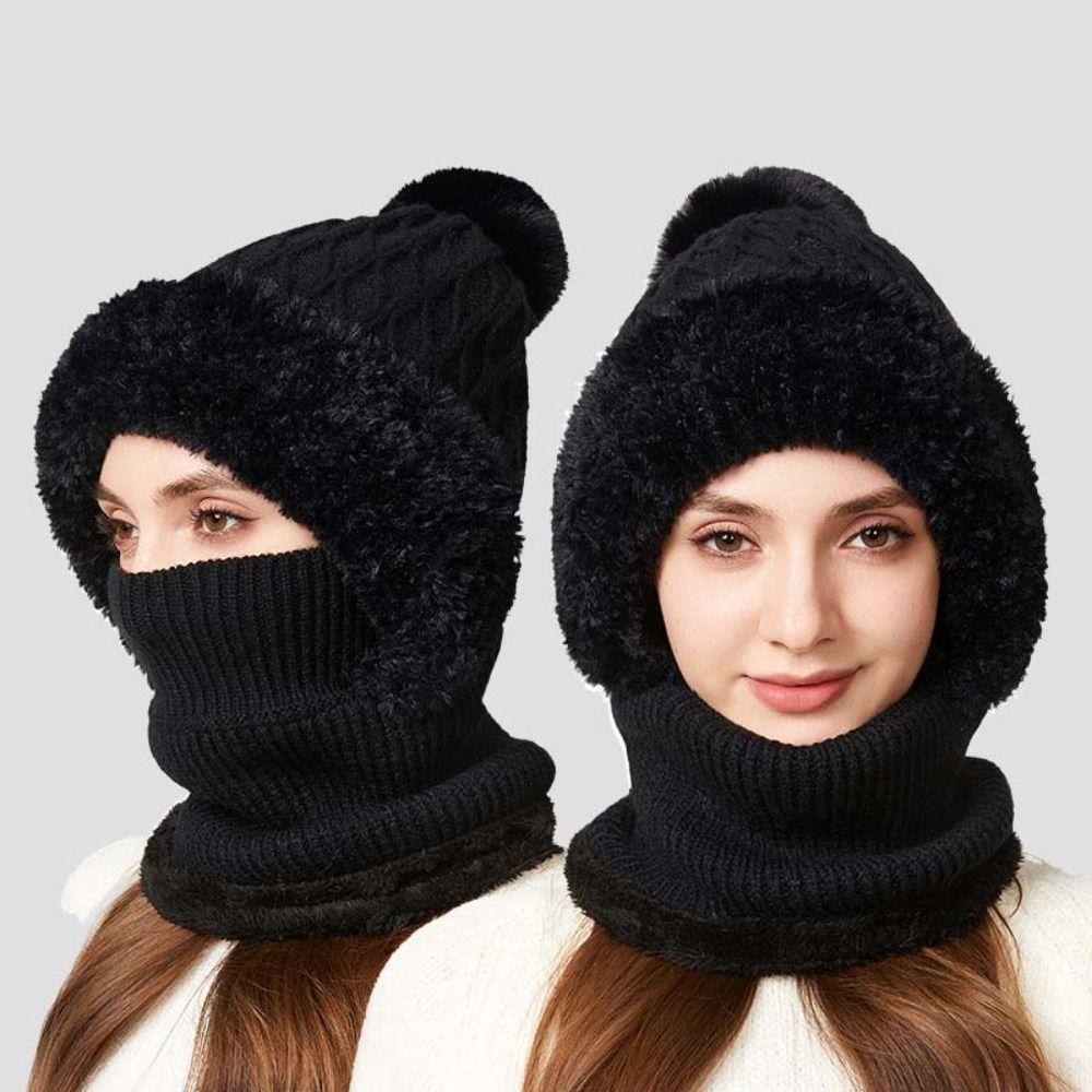 Windproof 2in1 Scarf Hat Plush Balaclavas Hat Fashion Winter Cap Mask Set Riding