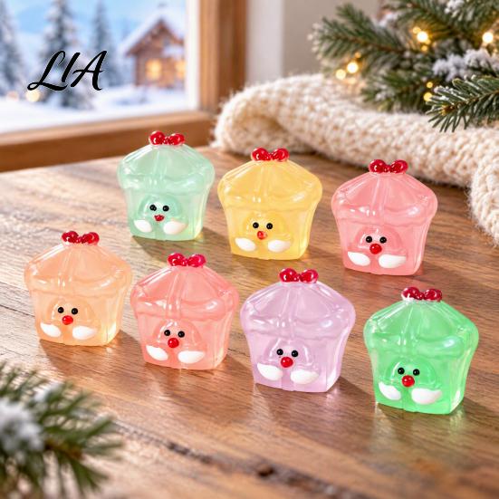 Creative Gift for Kids 12Pcs Glow in Dark Mini Christmas Box Figurines, Luminous Elf Macaron Shaped Resin Crafts Ornaments, Cute Tiny Statues