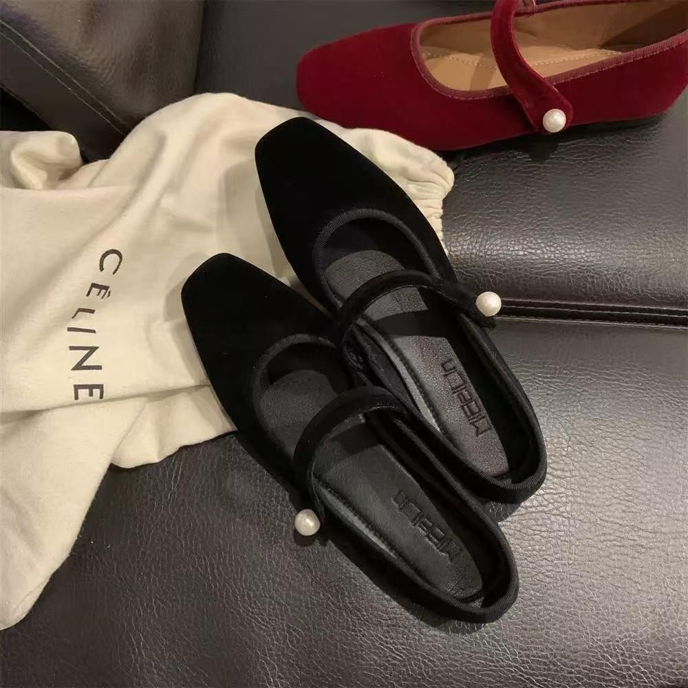 Модные бархатные туфли Мэри Джейн для женщин, ручная строчка, повседневная уличная одежда, балетки, туфли-лодочки, женские однотонные красные тканевые туфли, лоферы