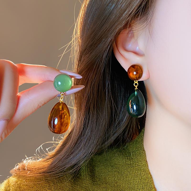 Geometric Circular Acrylic Resin Earrings Water Droplet High-End and Light Luxury Jewelry New Accessories for Women and Girls