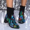 Fashion Short Boots Female Flower Print Platform Ankle Boots For Women Mid Heeled Party Dance Shoes Ladies Large Size 43