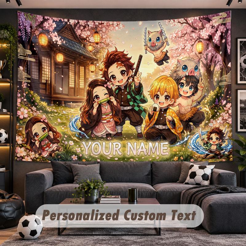 Wall Hanging Tapestry Custom NameDemon Slayer Pattern Personalized Printed Fabric Wall Decor