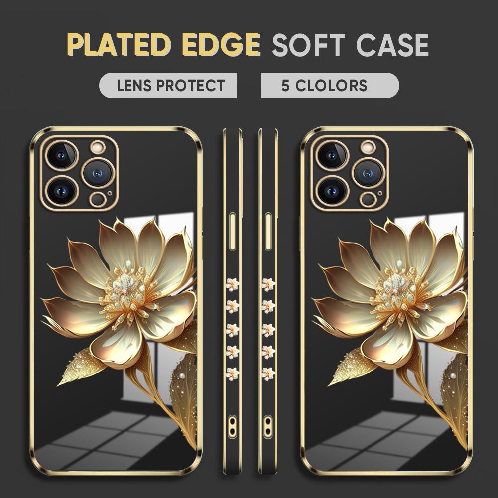 Чехол с золотым цветком лотоса для iPhone 15 11 12 13 14 Pro Max, чехол для телефона Samsung Galaxy Xiaomi Mi Redmi Note Oneplus Infinix Tecno Cover