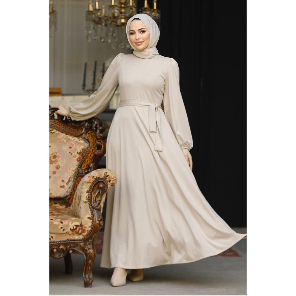 Belted Black Hijab Dress 23101s