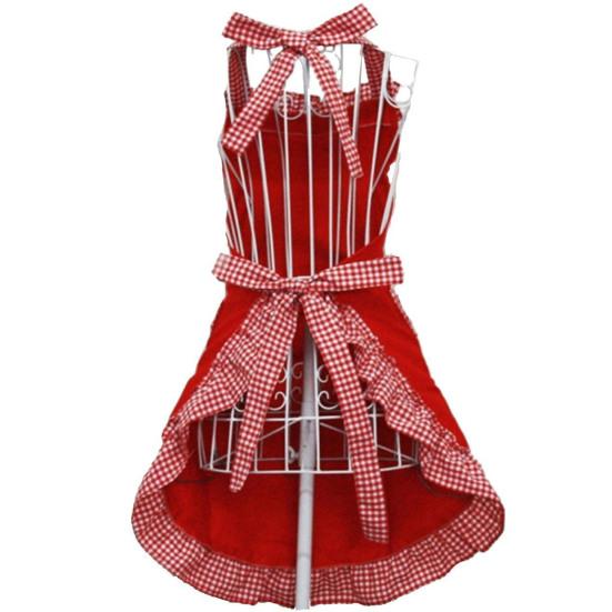 Women Cute Bowknot Decor Pocket Apron Plaid Print Splicing Adjustable Lace-up Kitchen Flirty Apron Mother Day Gift