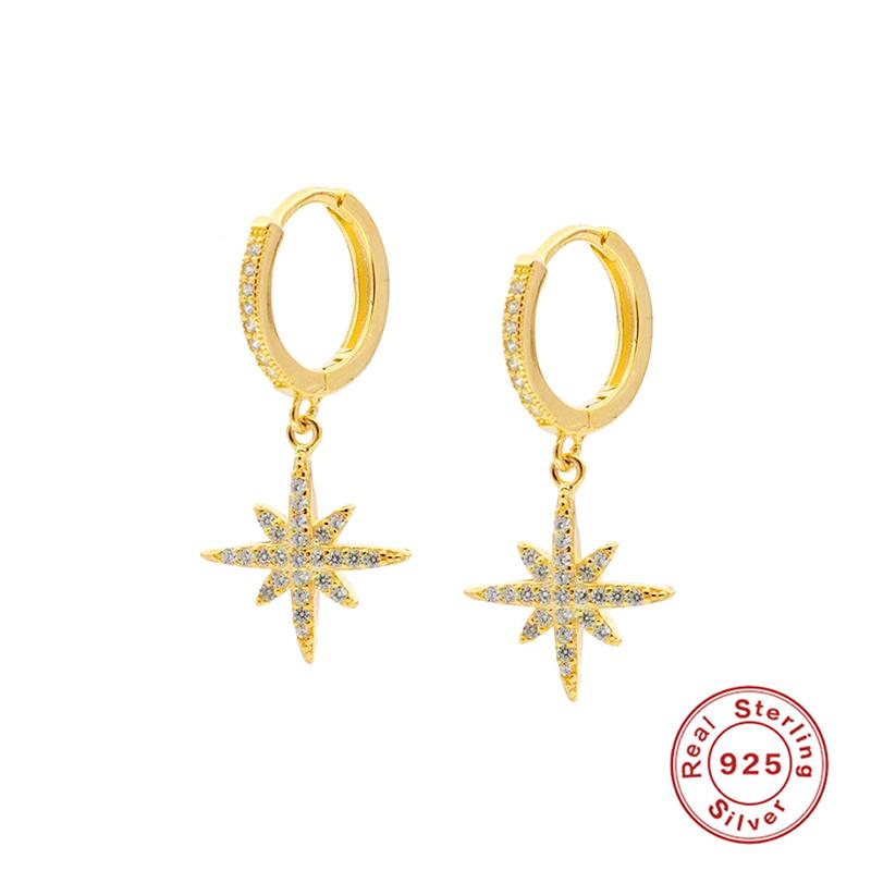 Серьги-кольца из стерлингового серебра 925 пробы с бриллиантовой восьмиугольной звездой для женщин, серьги для пирсинга, серьги с пряжкой для ушей, ювелирные изделия с подвесками