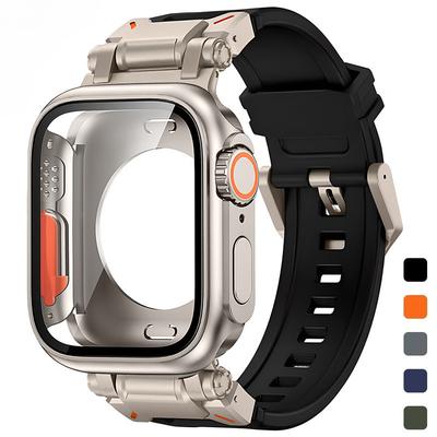 Силиконовый ремешок + защитный чехол, совместимые для Apple Watch Ultra2 49 мм 44 мм 45 мм 41 мм 40 мм для серий IWatch 9 8 7 6 SE 5 4 3 2 1