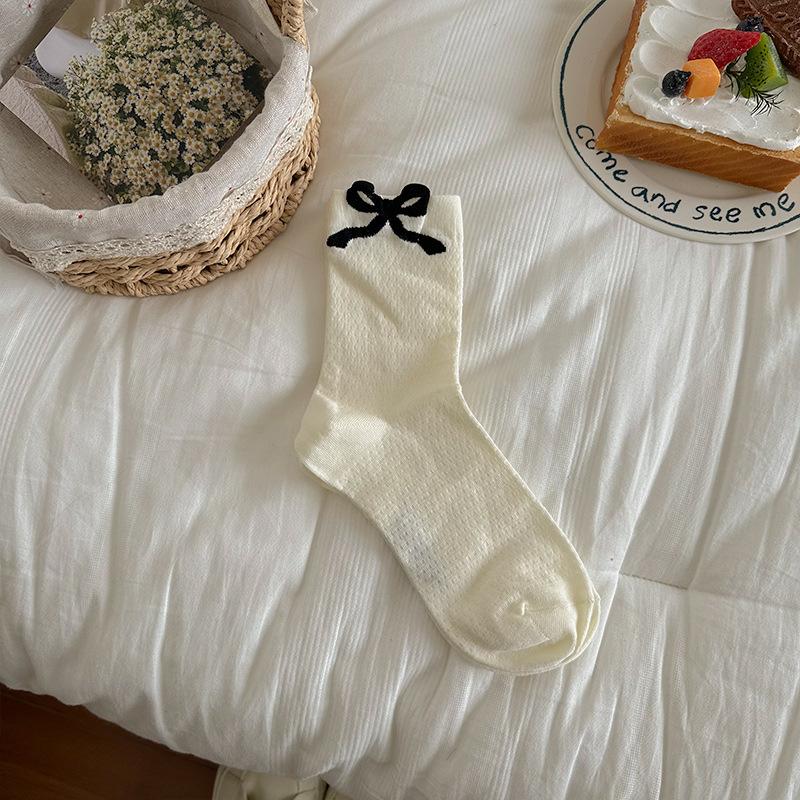 1/4 пары женских хлопковых носков Весна и Осень Носки с бантом Удобные Однотонные