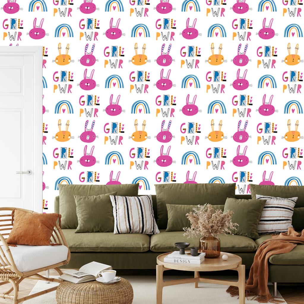 Wallpaper Colorful rabbits rainbows for living room and bedroom 50x1000