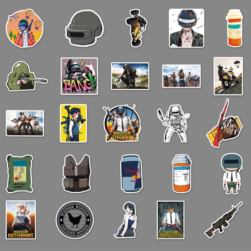50 Уникальных Водонепроницаемых Наклеек для PUBG, Самоката и Телефона
