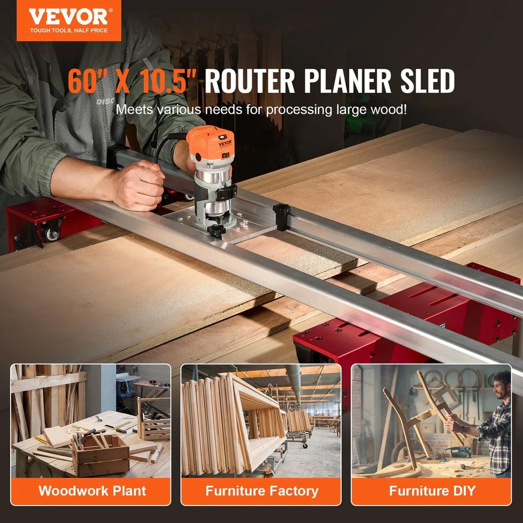 VEVOR Router Sled, 152 cm(60 inches), Portable and Easy to Adjust Slab Flattening Jig, DIY Woodworking Router Sled for Flattening Slabs