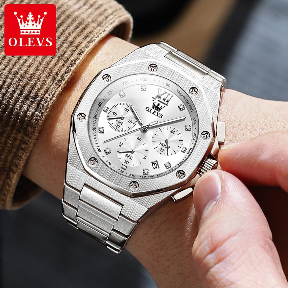 Мужские часы хронограф водонепроницаемые светящиеся модные крутые кварцевые часы для мужчин из нержавеющей стали ручные часы 2024