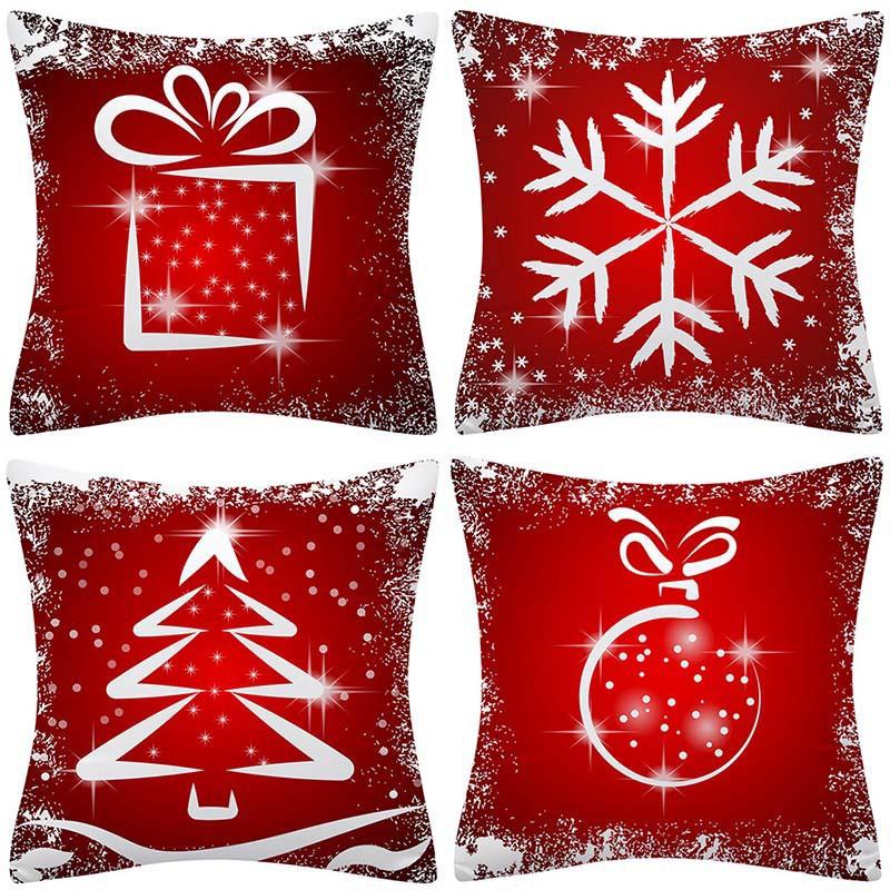 Festive Christmas Pillow Cover Set 45x45cm Short Plush Decorative Cushion Covers Sofa Bed Living Room Holiday Party