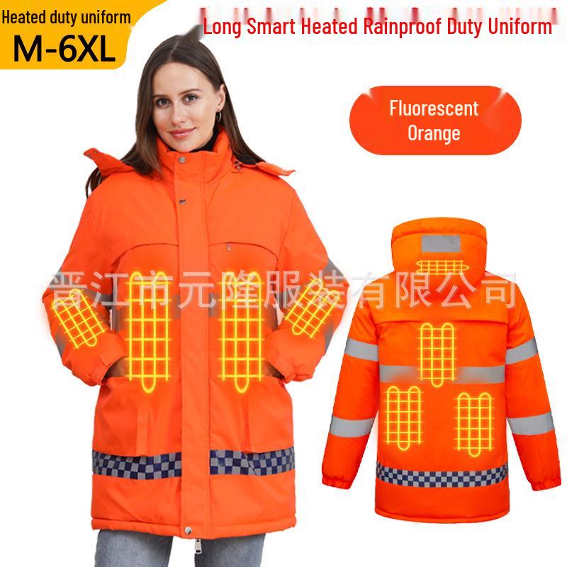 Мужская зимняя куртка с подогревом и светоотражающими элементами - Толстая, водонепроницаемая, утепленная хлопком рабочая одежда для дорожного хозяйства и дежурства на автомагистралях