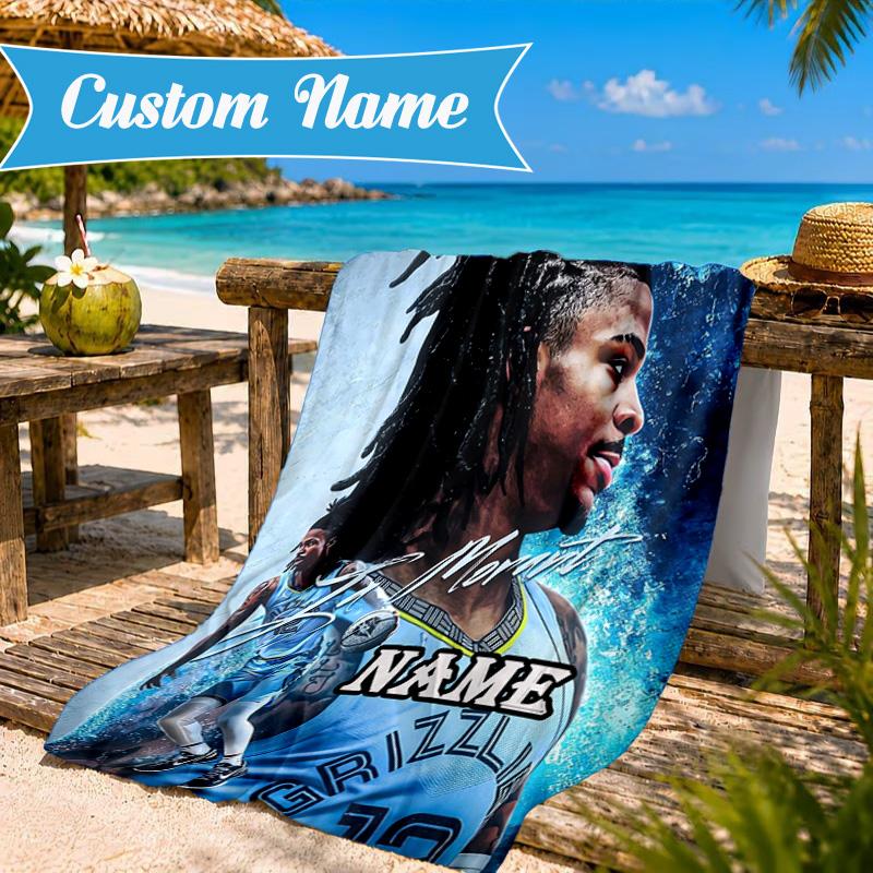 Custom Name Basketball Player Morant Beach Towel Microfiber Beach Towel, Lightweight and Quick-Dry, for Summer Travel, Swimming Pool Gift