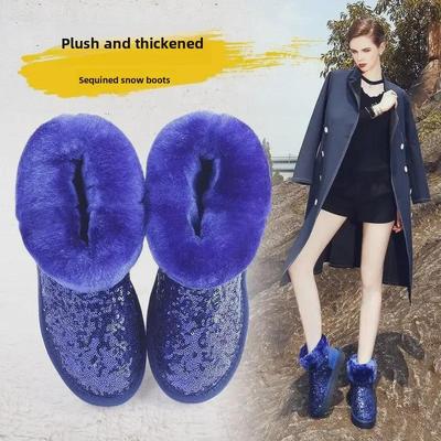 Женские бархатные зимние ботинки 2024 года: Блестки, Толстая подошва, Противоскользящие, Усиленные, Зимняя мода