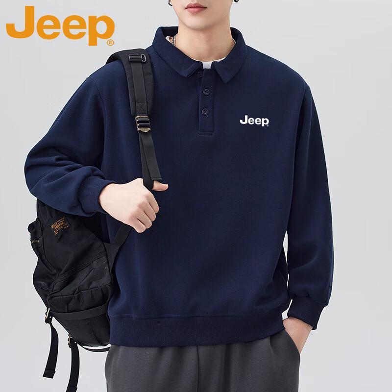 Jeep Men's American Style Lapel Collar Pullover Sweatshirt